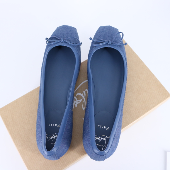 Christian Louboutin 41 Mamadrague Square Toe Ballerina Denim Blue Flats E834 - Picture 14 of 15